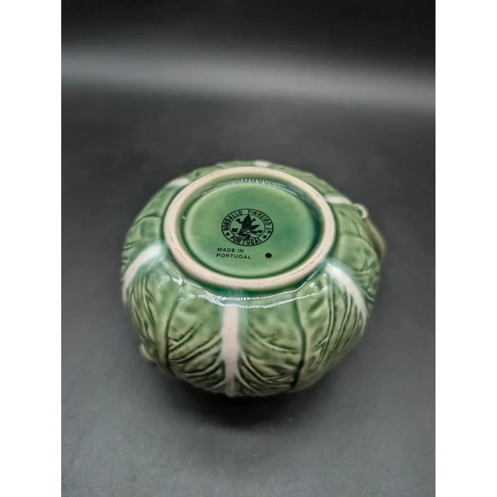 Bordallo Pinheiro Green Cabbage Leaf Creamer Pitcher Made in Portugal Majolica